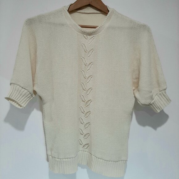 Rare handmade vintage quiet luxury knit short sleeve ivory sweater - Picture 3 of 16